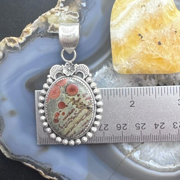 Sterling Southwestern Style Oval Peanut Obsidian Decorated Pendant For Women - Picture 9 of 10